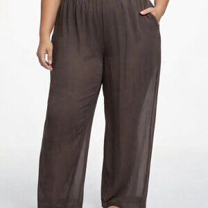 Eileen Fisher Brown Elastic Waist Sheer Pants Size 1X Business Casual Workwear